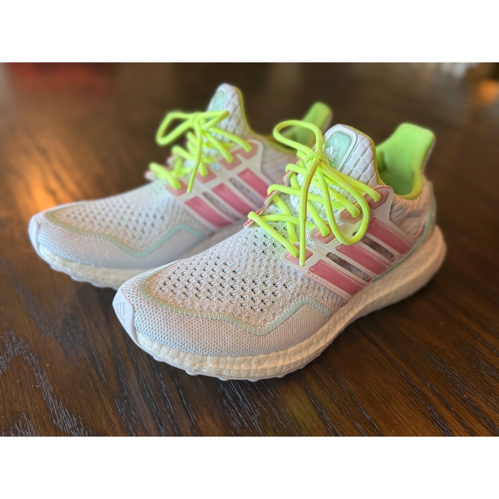 adidas Ultraboost DNA Sneakers Womens 6 White Pink Neon Yellow Excellent ID5949